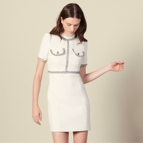 Sandro Paris Arielle Off-White Tweed Mini Dress - Picture 1 of 13